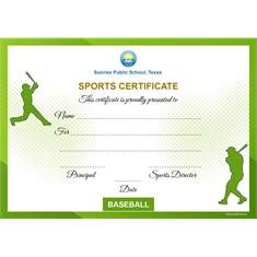 School Sports Award Certificate Baseball A4 Size | Use on Laser Printer